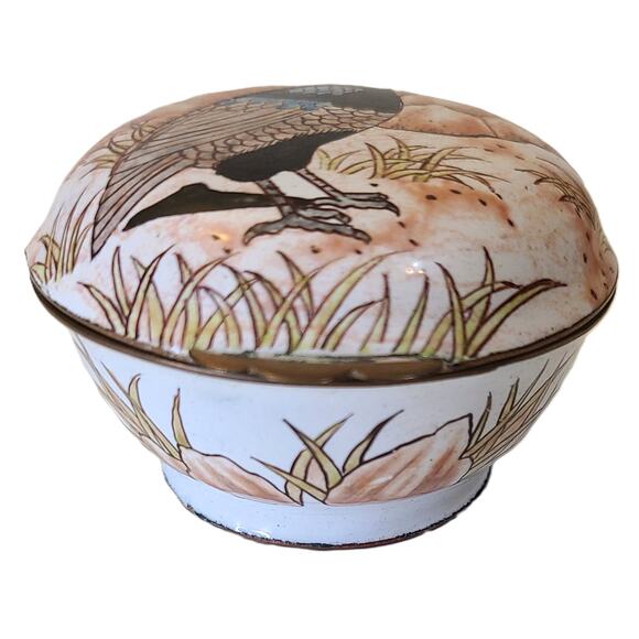 Chinemel Bill Yee Handpainted Porcelain Enamel on Copper Trinket Box Quail - Picture 8 of 8